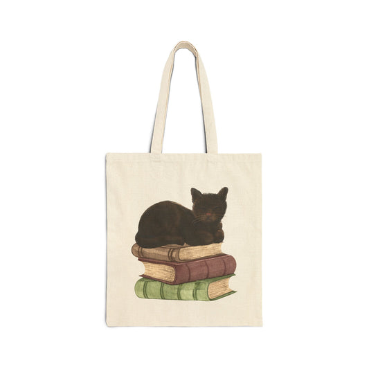 Bookish Cat Cotton Canvas Tote Bag