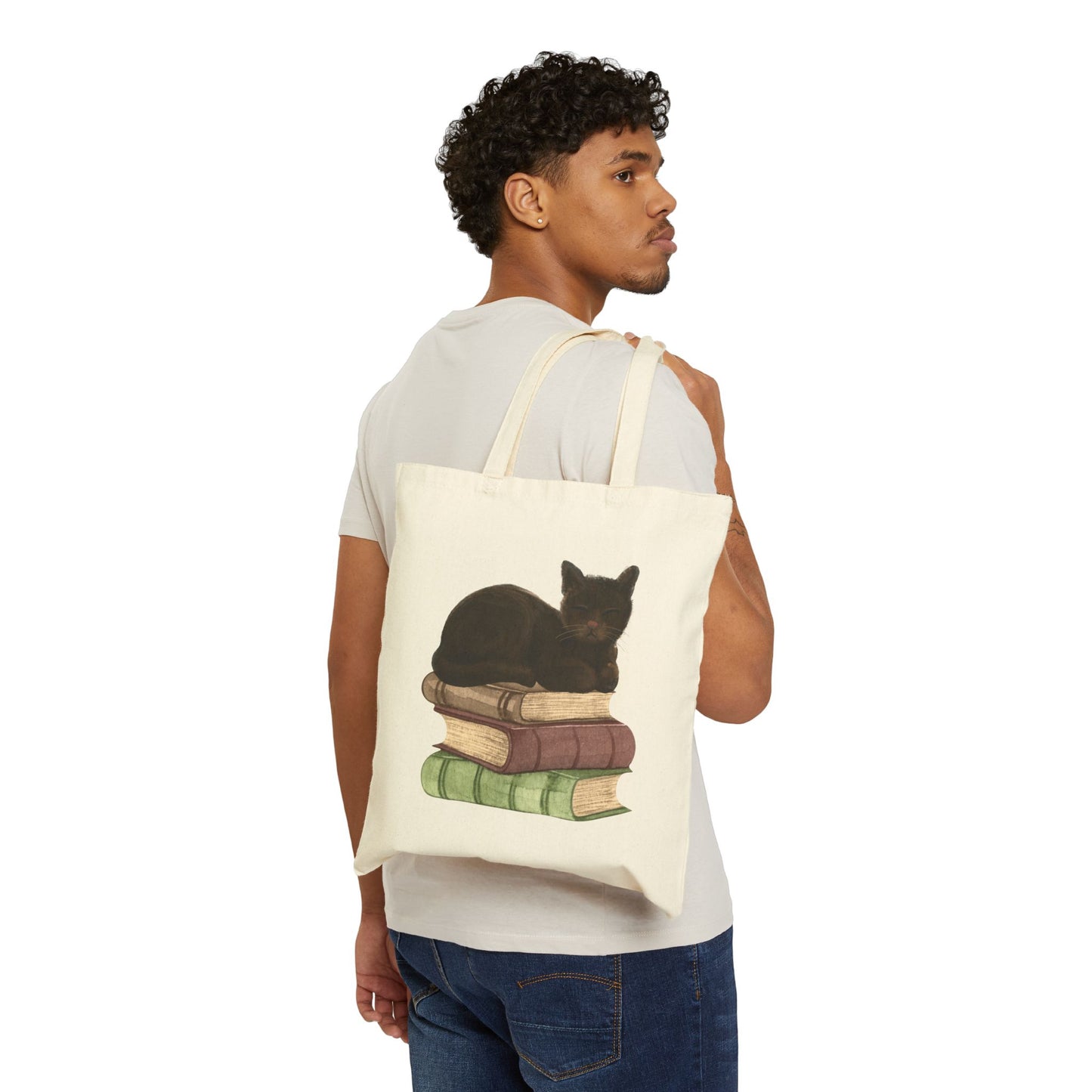 Bookish Cat Cotton Canvas Tote Bag