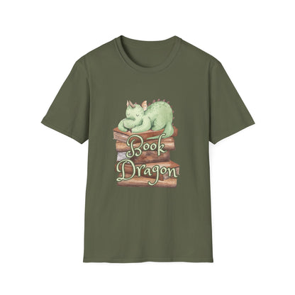 Book Dragon T-Shirt — Cute Sleeping Dragon on Books Graphic Tee
