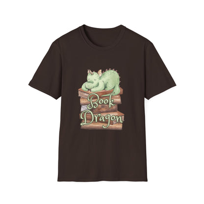Book Dragon T-Shirt — Cute Sleeping Dragon on Books Graphic Tee