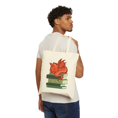 Dragon Hatchling Book Stack Canvas Tote