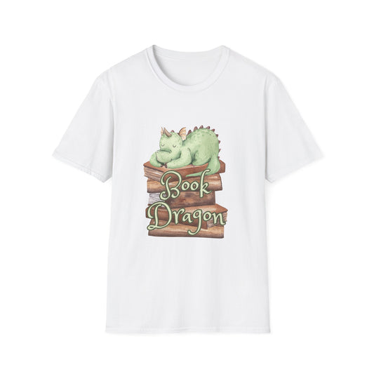 Book Dragon T-Shirt — Cute Sleeping Dragon on Books Graphic Tee